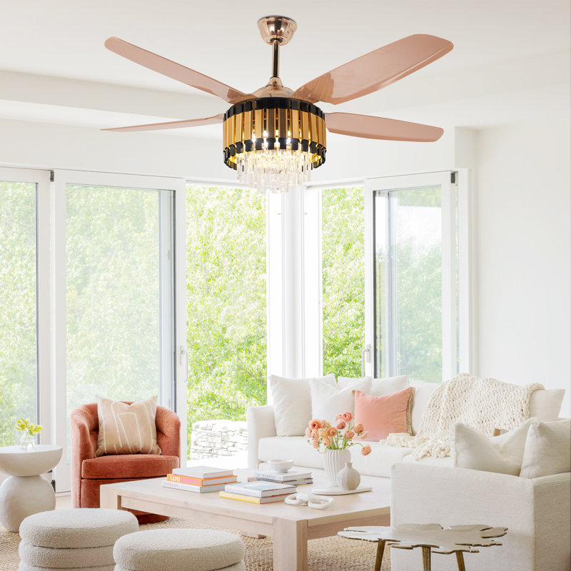 52 Inch Modern European And American Restaurant Inverter Ceiling Fan With Crystal Strips