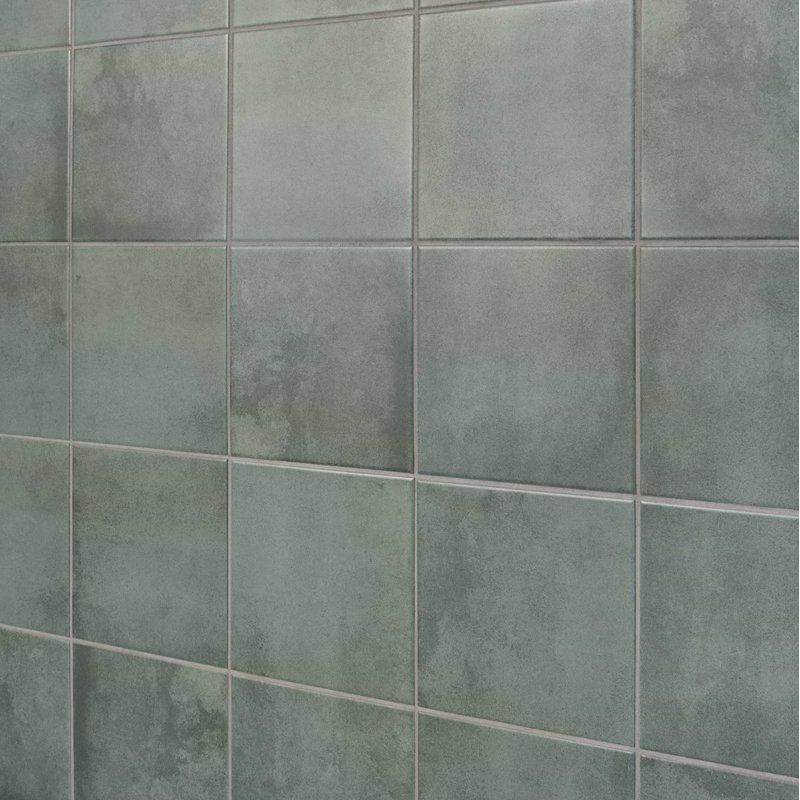 Elizabeth Sutton Art Geo 8x8 Matte Encaustic Look Porcelain Tile, Cement Meadow Green