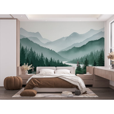 Mountain Foggy Wall Elements River Peel and Stick Forest Room