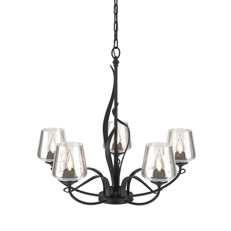 Lustre classique / traditionnel à 5 lumières de style bougie Flora, Dôme transparent, Noir