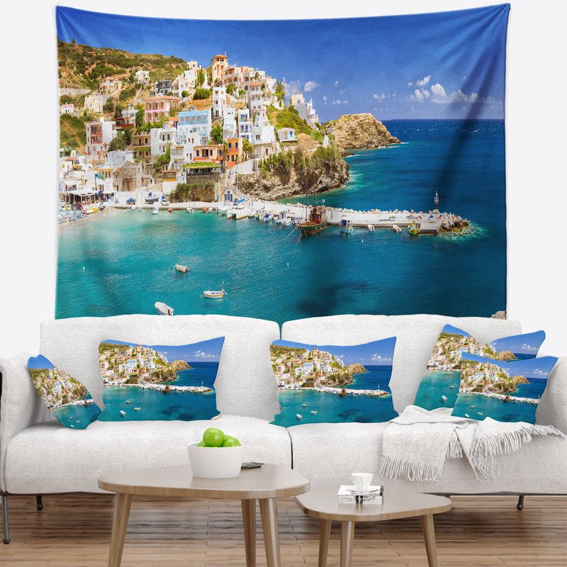 Tapisserie Seascape Harbor avec bateaux et bateaux, H 32 po x l 39 po
