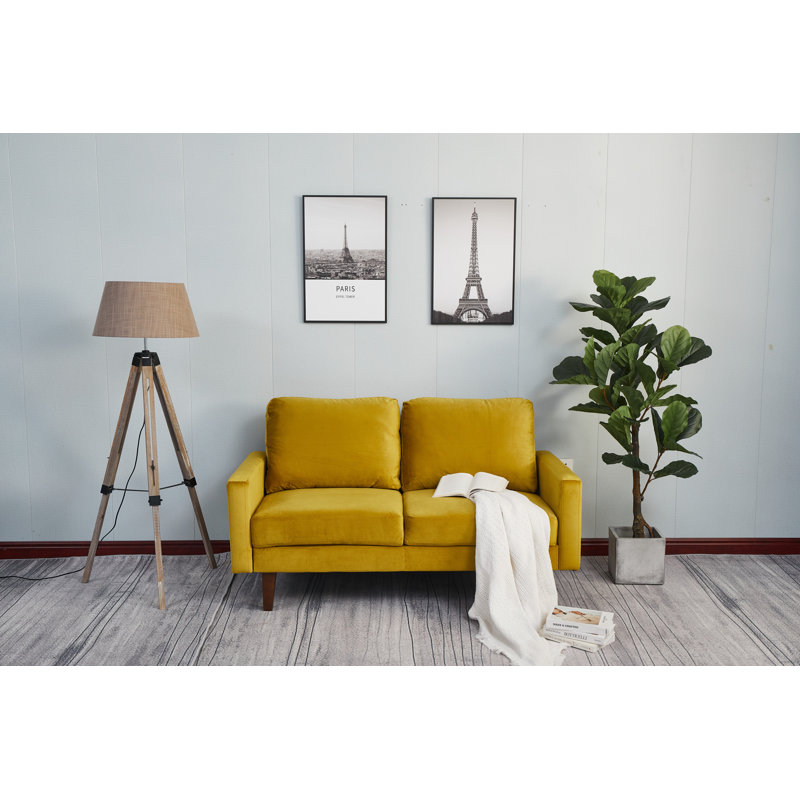 Seaddon Square Arm Sofa, Goldenrod Velvet, 35" H x 58" W x 32" D