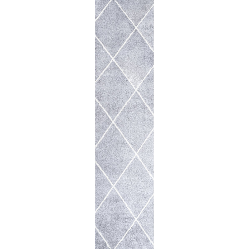 Mandrel Minimalist Diamond Trellis Light Gray/White Rug, Runner 2' x 8'
