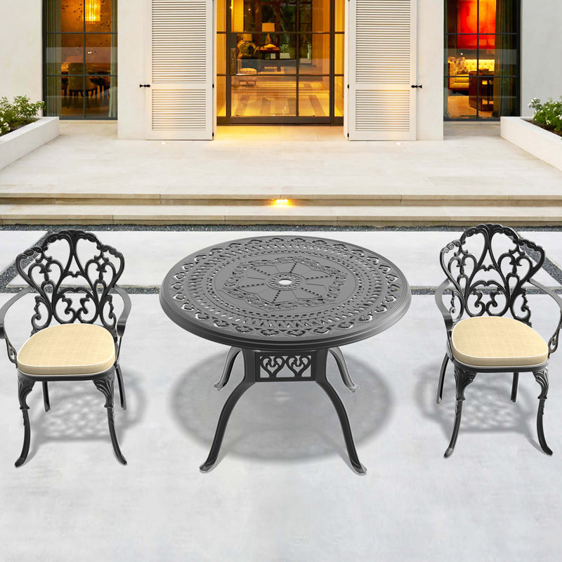 Ensemble de 3 meubles de patio en fonte d'aluminium avec coussins beiges