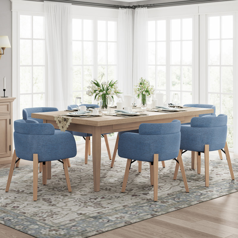 Modern Upholstered Solid Wood Dining Chair With Arms, Blue