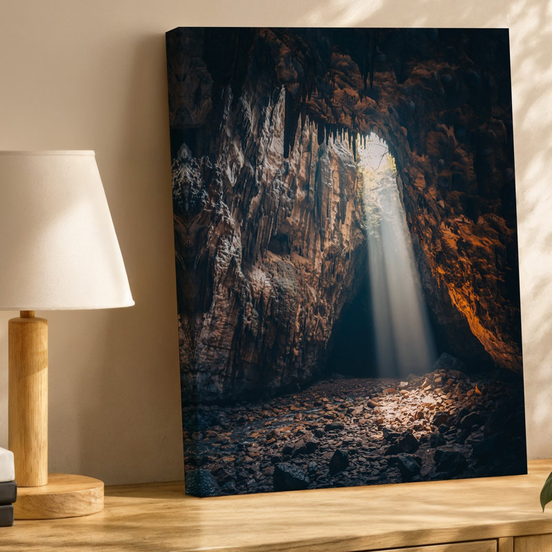 Toile, une captivante scène de grotte illuminée par une lumière éthérée douce, art mural en continu à travers une ouverture naturelle au-dessus de la toile