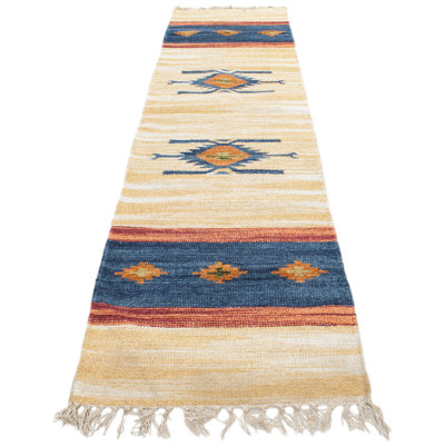Anaheim Runner 24 cm x 94 cm Geometric Cotton Flatweave Kilim Area Rug