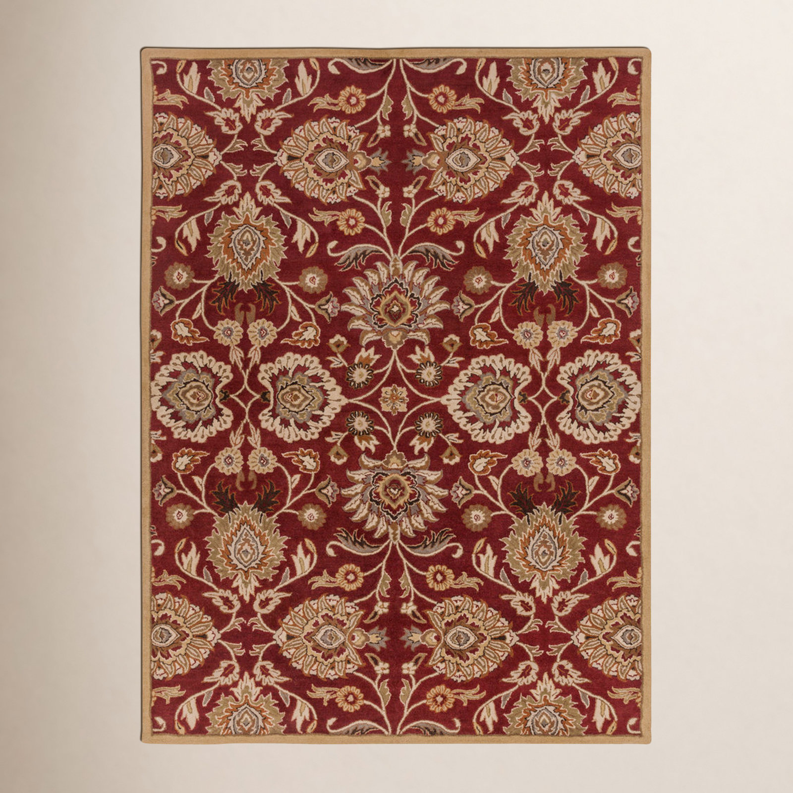 Arden Burgundy Hand-Tufted Wool Floral Rug, Rectangle 8' x 11'