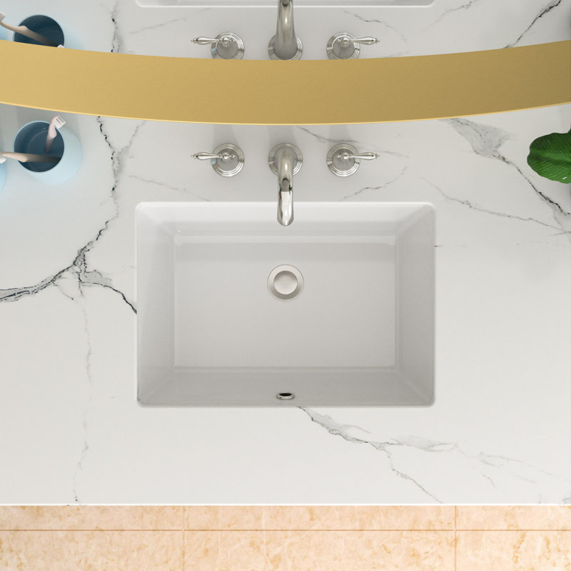 22" White Ceramic Rectangular Undermount Bathroom Sink