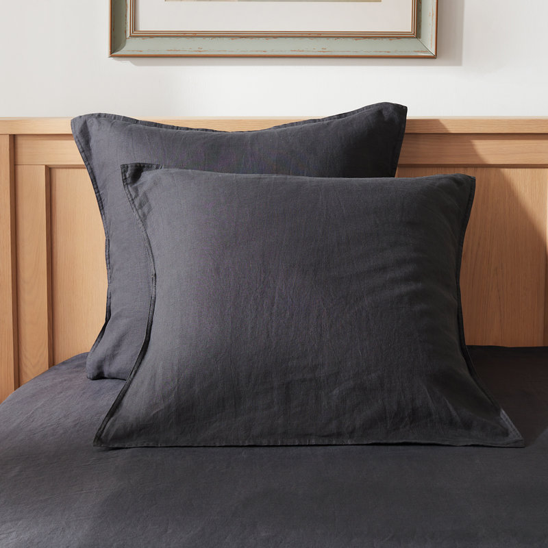 TOSMO 100% Linen Pillowcase Set of 2, Stone Washed Pillowcases Envelope Closure, Soft and Durable Pillow Cases, Charcoal Gray