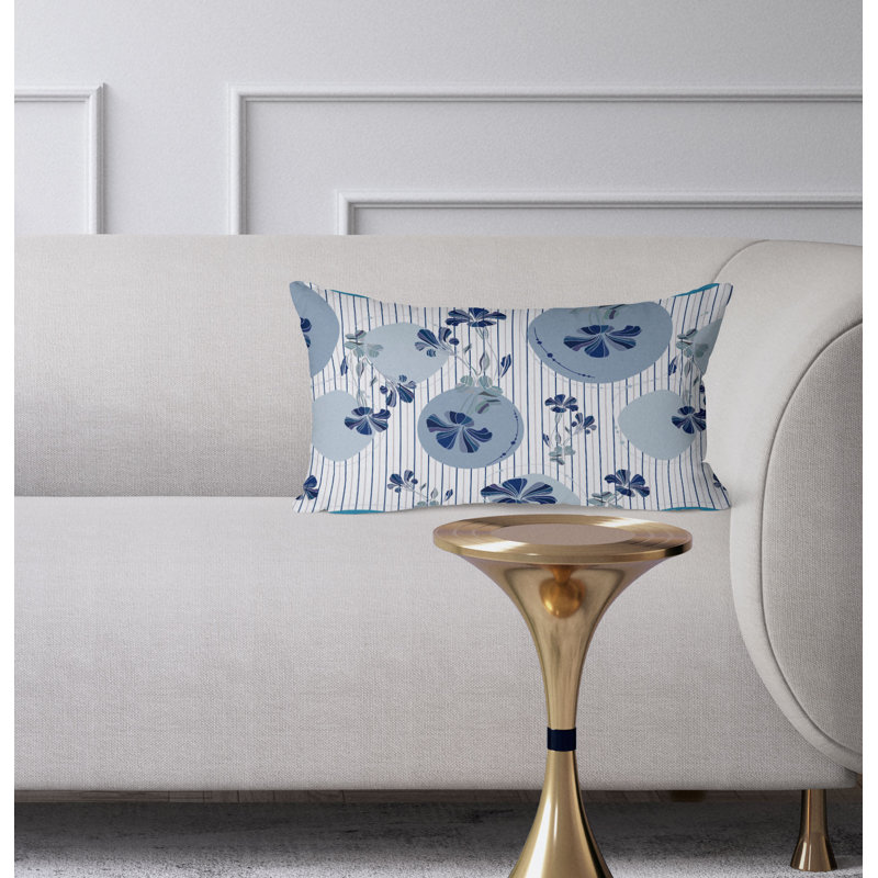 Circular Garden  Rectangular Throw Pillow, Blue/White
