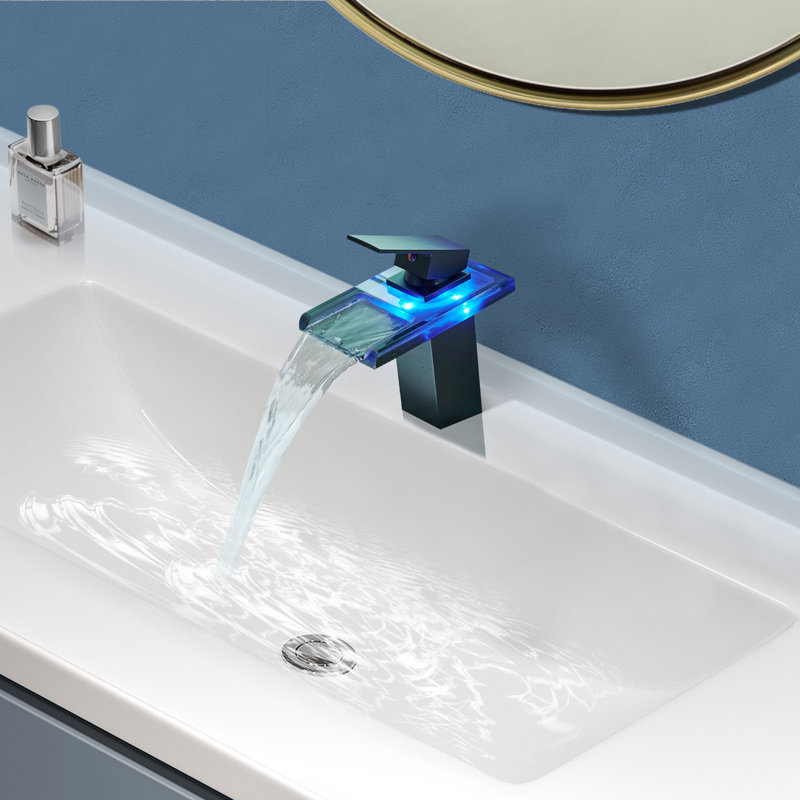 Topcraft Single Hole Single Handle Bathroom Faucet With LED, Matte Black