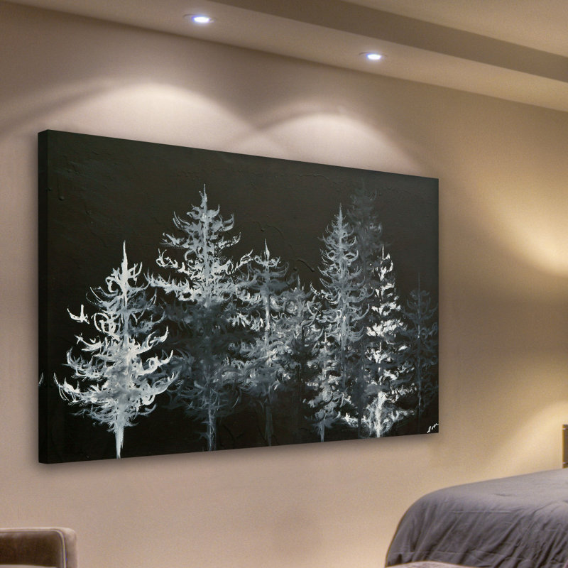 Trees in Moonlight Black and White Canvas Art Print