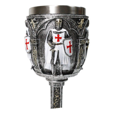 Medieval Swordsman White Templar Crusader Knight Suit of Armor Wine Goblet