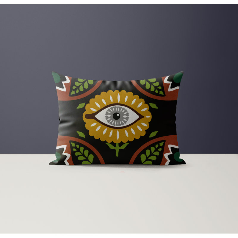 Kris Microsuede Lumbar Throw Pillow, Black/Ochre/Brown/Green