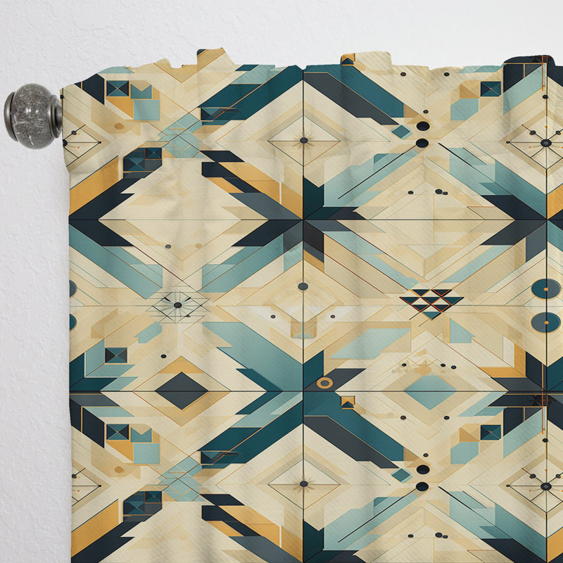 Carreaux bleu et beige Boho - Rideau abstrait - Rideau obscurcissant à formes géométriques - 1 panneau, L 52 po x L 90 po