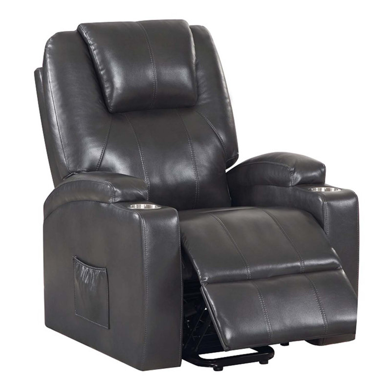 Recliner w/Power Lift & Massage, Gunmetal Leather Aire, Gunmetal