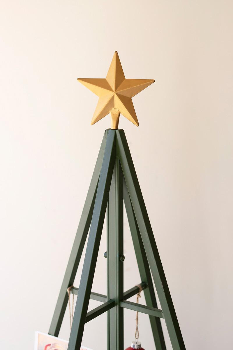 GREEN PAINTED METAL CHRISTMAS TREE ORNAMENT DISPLAY