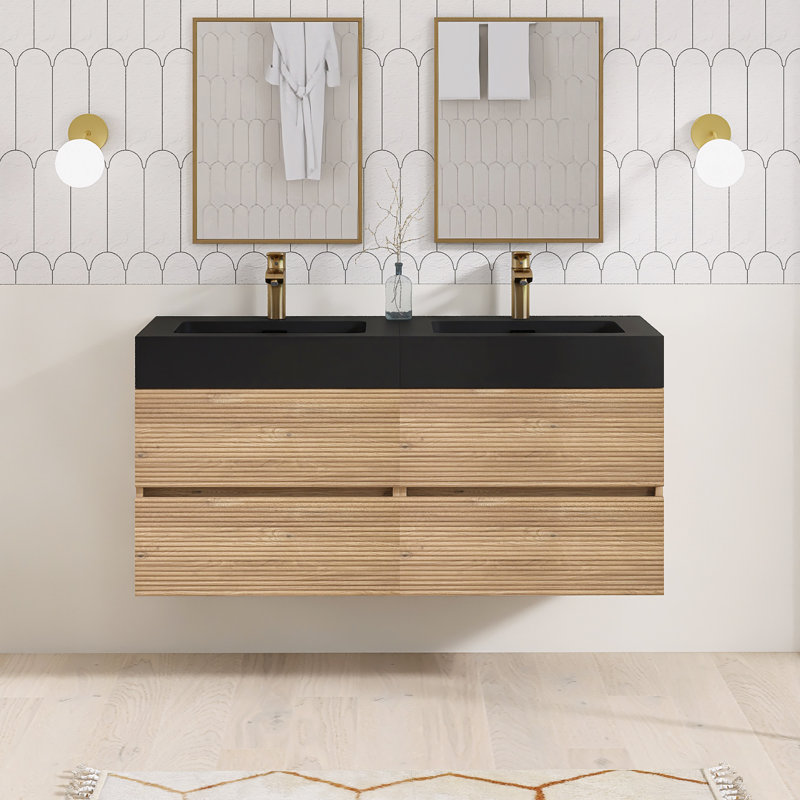 Ensemble de meuble-lavabo double 48 po avec comptoir en quartz 48 po, Oak, 48"