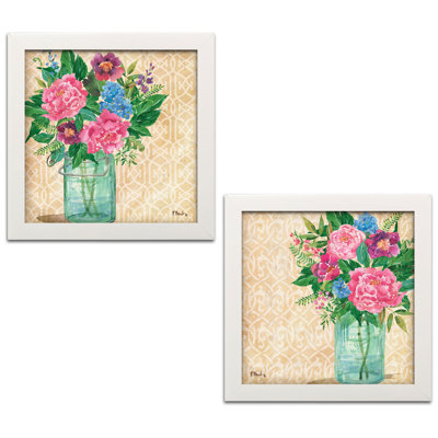 «Watercolor-Style Floral Décor Mason Jar Flower Bouquet» par Paul Brent - ensemble de 2 impressions d'art graphique