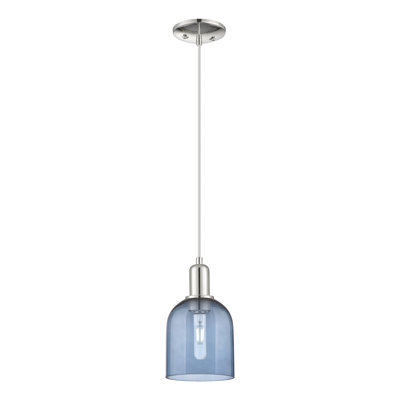 Arcadia - Berbor - 1 Light 6" Cord Hung Mini Pendant - Polished Nickel Finish - Blue Shade