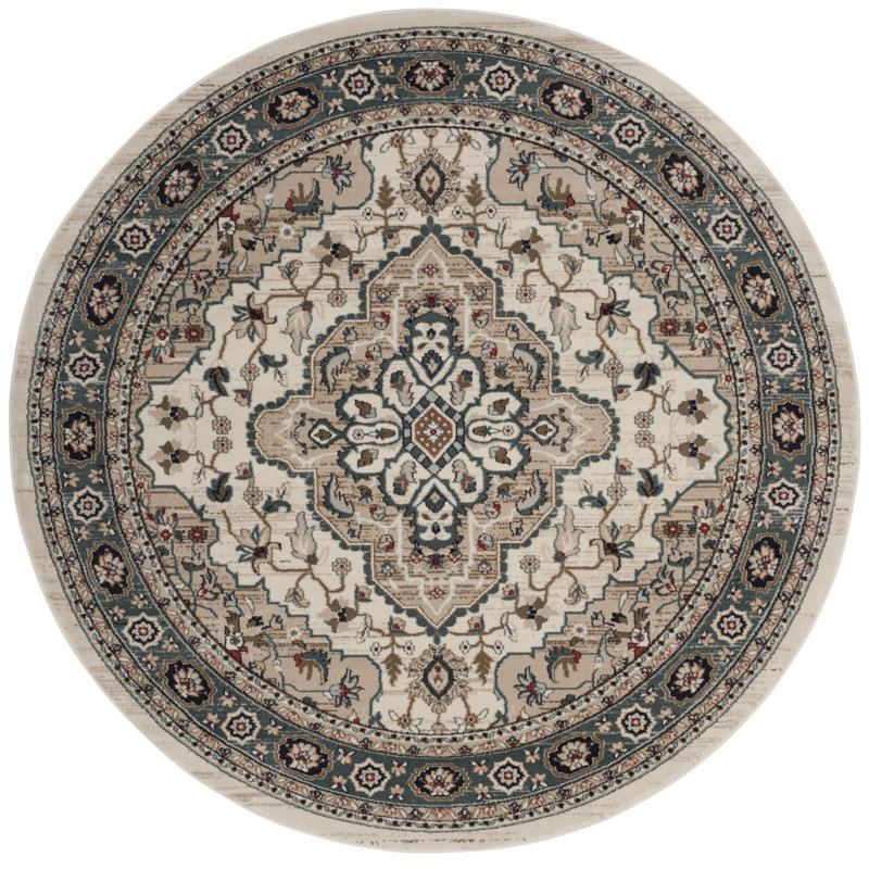 Klose Performance Oriental Rug, Round 5'3", Cream/Beige