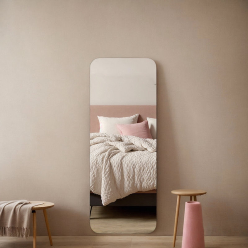 55.6"X15.03" Full-Length Round Corner Mirror,High-Quality 5Mm Silver Mirror Explosion-Proof Glass, Full Body Mirror With Hanging Hole For Living Room, Bedroom And Cloakroom