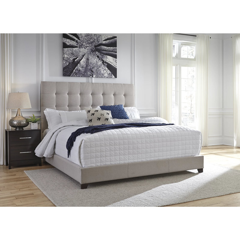 Contemporary Beige King Size Faux Leather Tufted Upholstered Bed