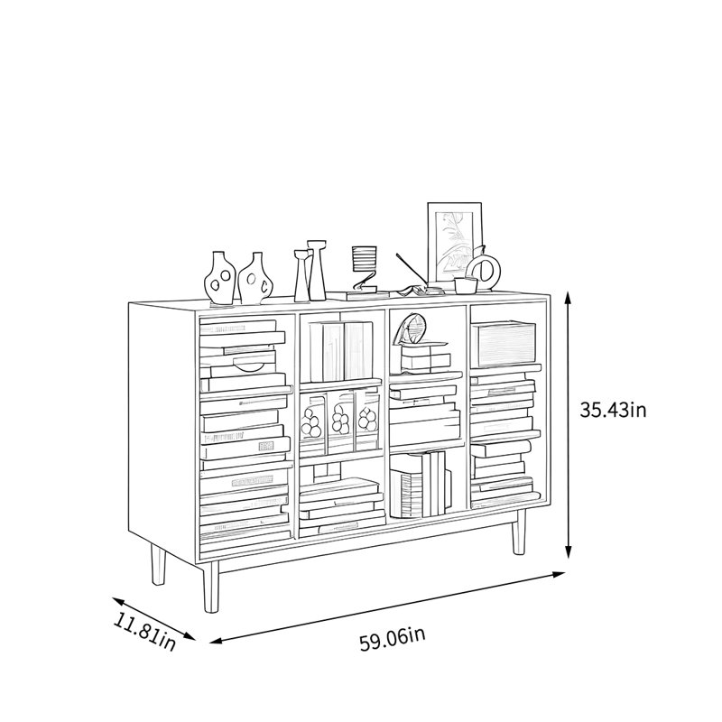 Bibliothèque ouverte et grande capacité en bois massif, (12 tablettes) H 35,43 po x l 59,06 po x P 11,81 p, Brun