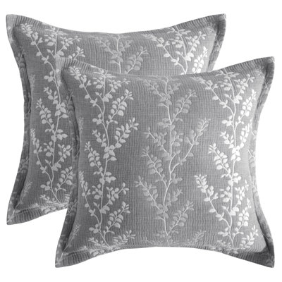 3 Layer Muslin Cotton Quilted Euro Pillow Shams, Square Pillowcase with Envelope Closure, 2 Pack, 26"x26"