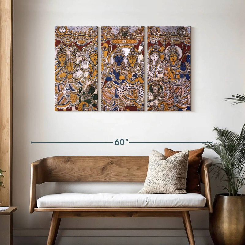 Mythes indiens Rama et sita sur toile, ensemble de 3 pièces, H 28 po x l 45 po x P 1,25 po