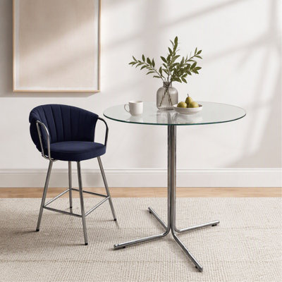 Table haute de bar ronde en verre, table de bar ronde de 36 pouces, plateau en verre trempé, support robuste à quatre colonnes chromées, convient aux tables de bar rondes transparentes dans les petits espaces.