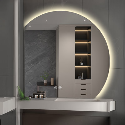 Miroir de salle de bain mural semi-circulaire à DEL à intensité variable