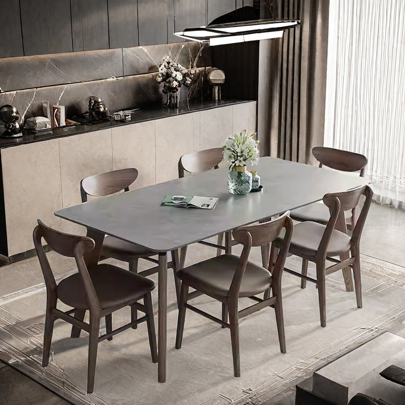 Table de salle à manger et chaise en bois massif, H 29,5 po x L 62,9 po x l 31,4 po, Gris, Gris