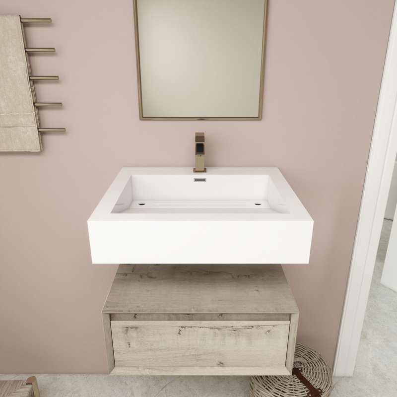 Ensemble de meuble-lavabo mural simple 24 po Alysa, Chêne blanc