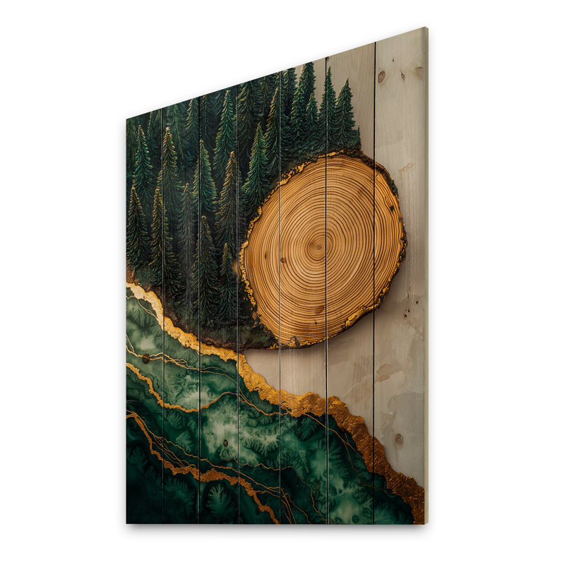 Bold Forest Landscape Path Of The Emerald River II - Forest Wood Wall Art - On Natural Pine Wood, 44" H x 34" W x 0.78" D
