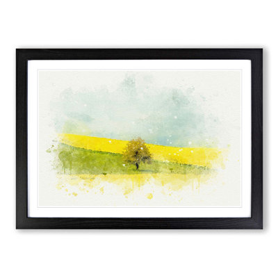 Lone Tree in a Yellow Meadow in Abstract - Picture Frame Graphic Art Print
