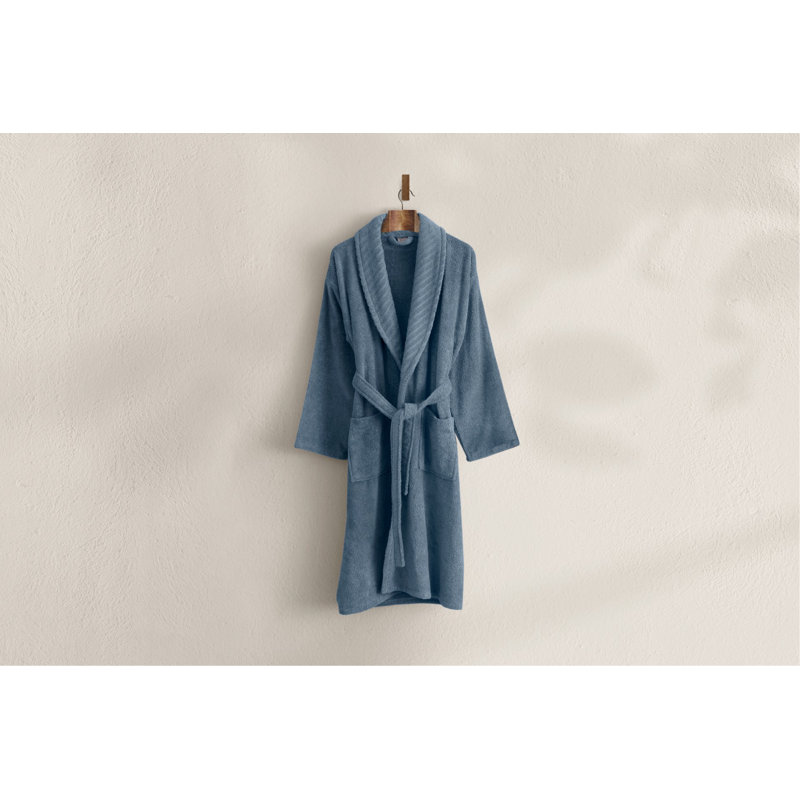 Peignoir 100% coton mi-mollet avec poches, G / TG, Bleu
