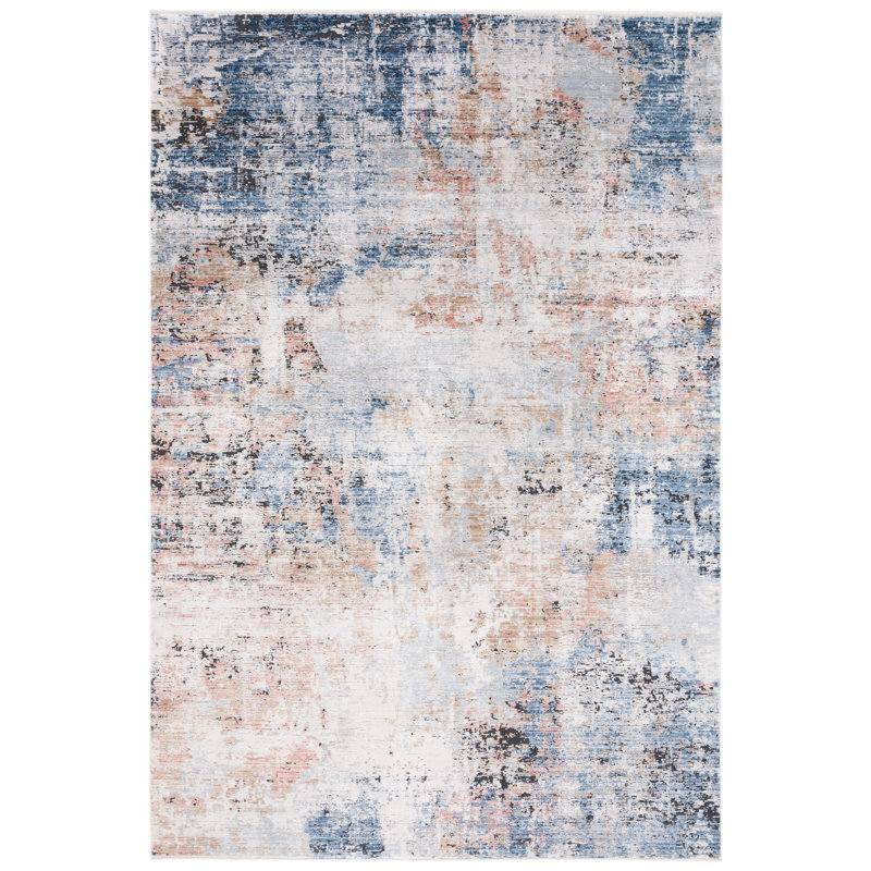Tapis bleu / rouille, Rectangle 6 pi x 9 pi