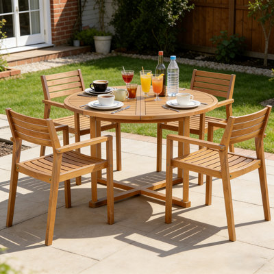 5 Piece Acacia Wood Patio Dining Set with Round Table and 4 Chairs