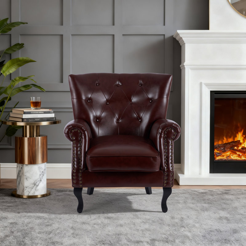 Diavion 24"W Faux Leather Wingback Chair, Brown Faux Leather