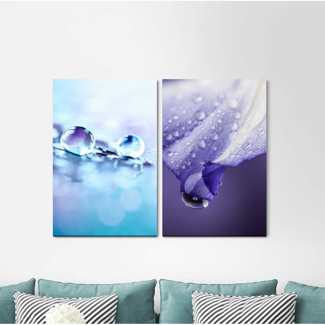 2-tlg. Leinwandbilder-Set - Fotografie „Blue Water Drops Fresh Light Blue Blossom”