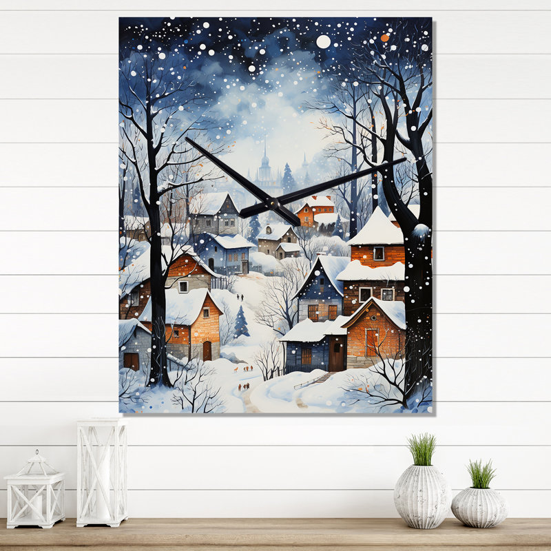 Horloge murale Harmony Of Winter Village IV - Paysages, Grand