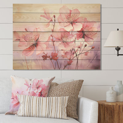 Purple And Pink Poppy Meadows II - Poppies On Wood Print