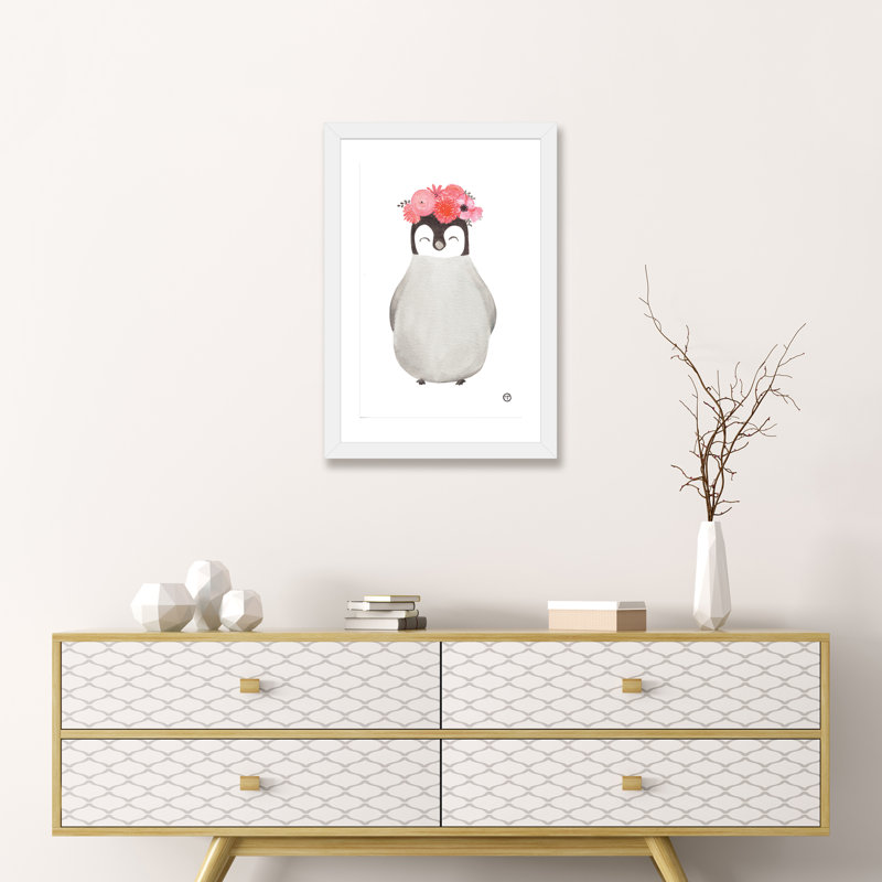Art pingouin, H 24 po x l 16 po x P 1 po, Papier avec cadre blanc