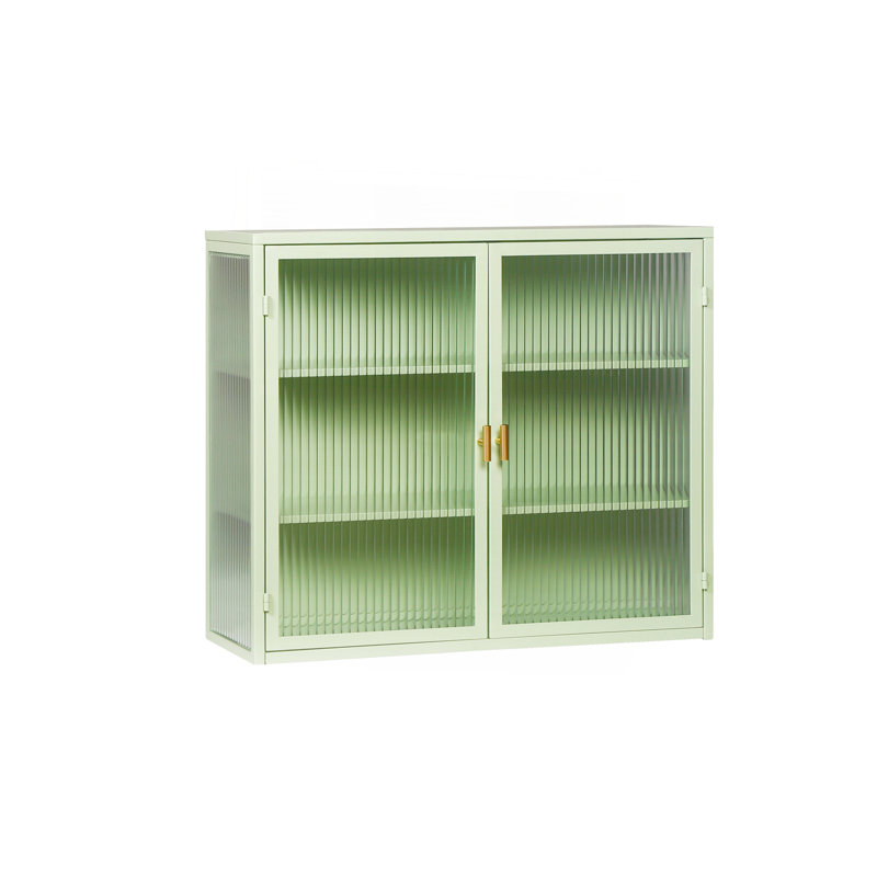 Armoire murale moderne 27,56 po à deux portes en verre avec rangement à trois niveaux pour hall d'entrée, salle de bain, vert menthe