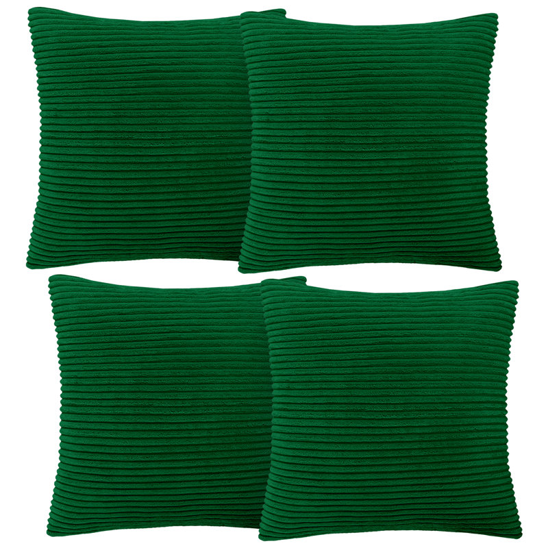 Aspire Homeware Striped Square Velvet Cushion Cover, Emerald, Pack of 4