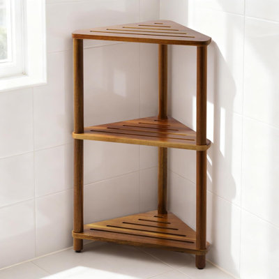 Étagère de coin de douche, panier de douche sur pied à 3 niveaux en bois d'acacia, rangement