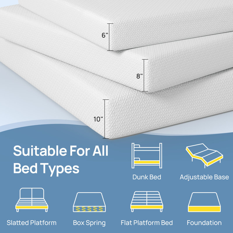 Berte 6'' 8'' 10'' Medium Gel Memory Foam Mattress, Rayon from Bamboo Charcoal Infused, Twin, 6"