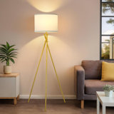 Modern Tripod Floor Lamp With Rotary Switch, 61-Inch Tall Standing Lamp, White Shade, Compatible With Smart Home Systems, Easy Assembly, Stable Metal Base For Living Room, Bedroom, Office